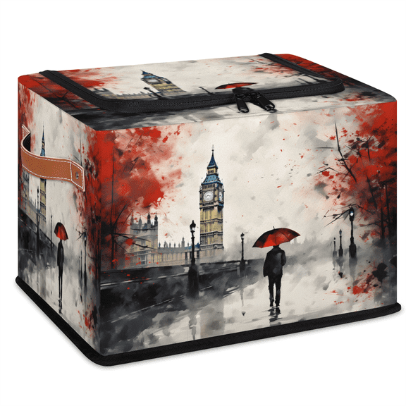 ADECORIVY Paris Big Ben Fabric Storage Bin with Lid, Foldable Storage Box Decorative Cube Organizer Basket for Closet Shelf Organizing Clothes