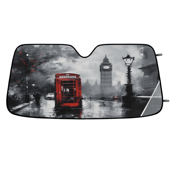 ADECORIVY Paris Clock Phone Booth Car Windshield Sun Shade, Front ...