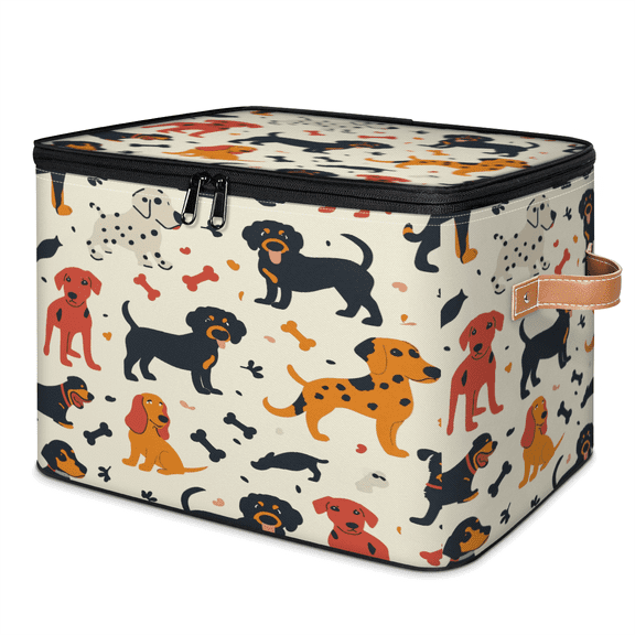 ADECORIVY Paw Print Dog Storage Bin with Zipper Lid, Fabric Storage Baskets Boxes with Handles, Decorative Clothes Organizer Containers for Shelves, Wardrobe, Closet