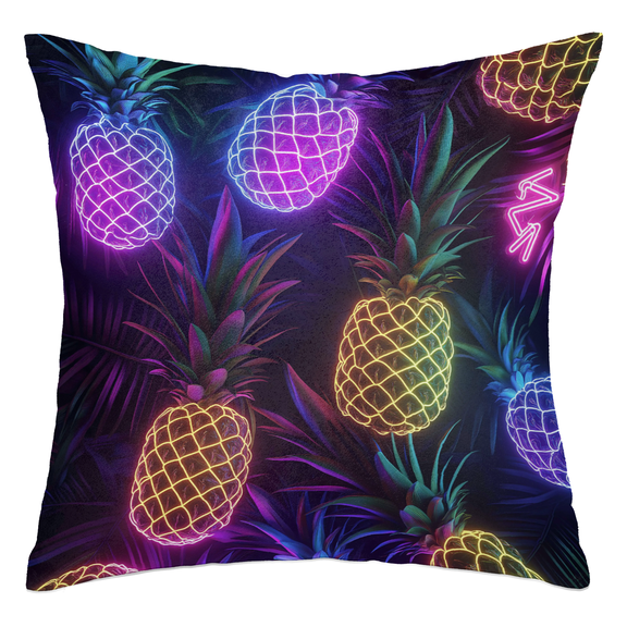 ADECORIVY Pineapple Neon Throw Pillow Cover Decorative Pillow Cover 16x16 Inch Cushion Case Pillowcase for Couch Sofa Bed Living Room Home