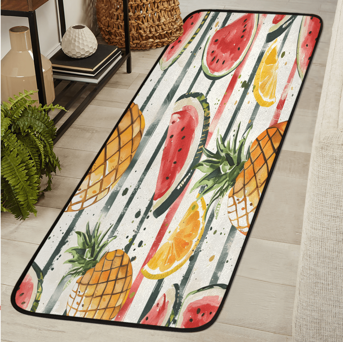 ADECORIVY Pineapple Watermelon Fruit Stripes Runner Rug 2x6 Washable ...