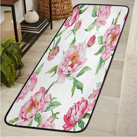 ADECORIVY Pink Peony Floral Runner Rug 2x6 Washable Runner for Hallway Non-Slip Kitchen Rug Runners Soft Entryway Floor Carpet for Hall Living Room Bedroom