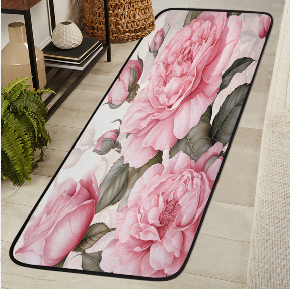 ADECORIVY Pink Peony Flowers Runner Rug 2x6 Washable Runner for Hallway Non-Slip Kitchen Rug Runners Soft Entryway Floor Carpet for Hall Living Room Bedroom