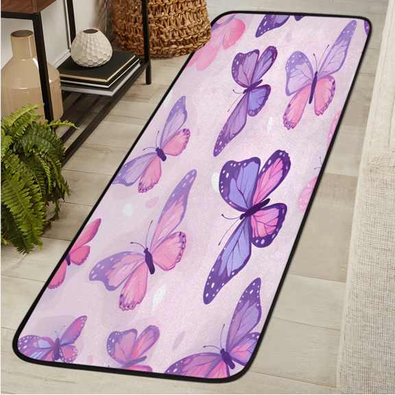 ADECORIVY Pink Purple Butterfly Runner Rug 2x6 Washable Runner for Hallway Non-Slip Kitchen Rug Runners Soft Entryway Floor Carpet for Hall Living Room Bedroom