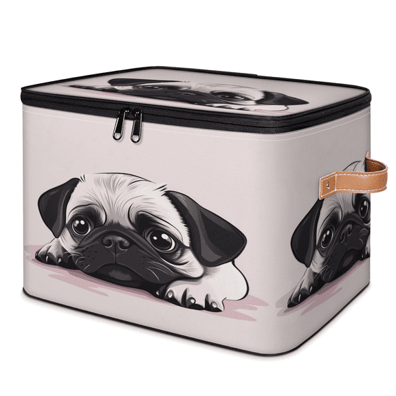 ADECORIVY Pug Dogs Storage Bin with Lid, Fabric Foldable Shelf Baskets Boxes, Cute Dog Closet Lidded Storage Bins, Clothes Organizer Container with Handles for Bedroom Home
