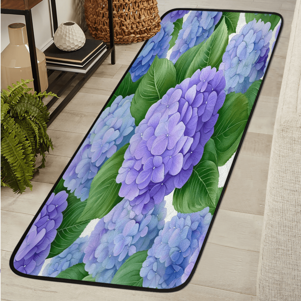 ADECORIVY Purple Blue Hydrangeas Runner Rug 2x6 Washable Runner for ...