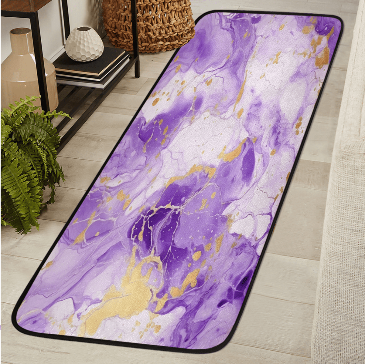 ADECORIVY Purple Marble Runner Rug 2x6 Washable Runner for Hallway Non ...