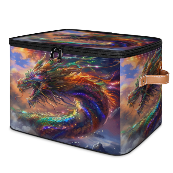 ADECORIVY Rainbow Flame Dragon Storage Bin with Lid, Decorative Storage Boxes Cube for Shelves, Foldable Storage Baskets Closet Clothes Organizer with Handles