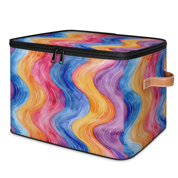 ADECORIVY Rainbow Line Texture Storage Bin with Lid, Decorative Storage Boxes Cube for Shelves, Foldable Storage Baskets Closet Clothes Organizer with Handles