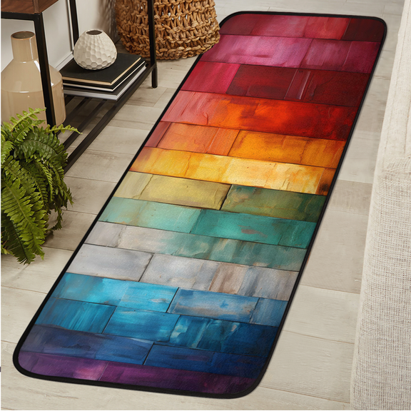 ADECORIVY Rainbow Wood Runner Rug 2x6 Washable Runner for Hallway Non-Slip Kitchen Rug Runners Soft Entryway Floor Carpet for Hall Living Room Bedroom