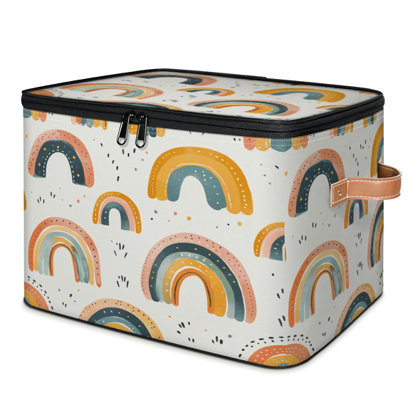 ADECORIVY Rainbow Yellow Pink Storage Bin with Lid, Decorative Storage Boxes Cube for Shelves, Foldable Storage Baskets Closet Clothes Organizer with Handles