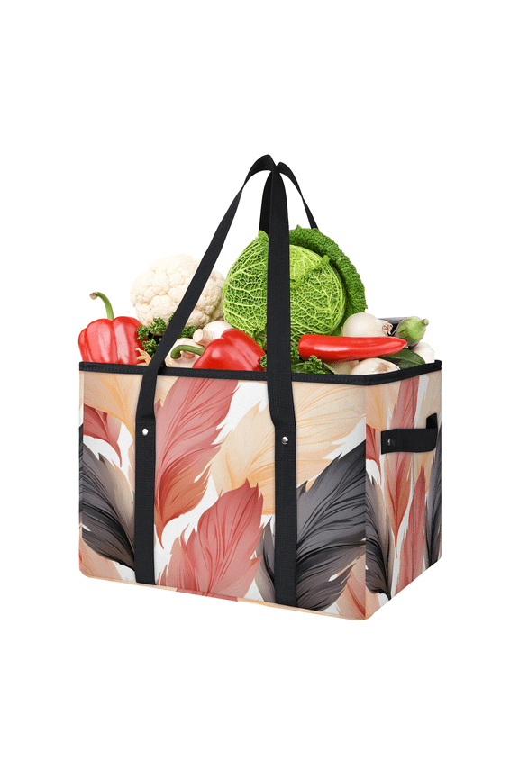 Red Black Feathers Reusable Grocery Bags, Foldable Shopping Bags for Groceries with Handles, Large Grocery Tote for Kitchen, Market, Car, Trunk, Picnic