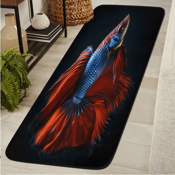 ADECORIVY Red Blue Betta Fish Runner Rug 2x6 Washable Runner for Hallway Non-Slip Kitchen Rug Runners Soft Entryway Floor Carpet for Hall Living Room Bedroom