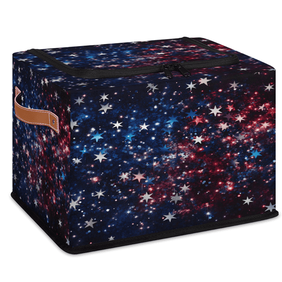 ADECORIVY Red Blue Stars Fabric Storage Bin with Lid, Foldable Storage Box Decorative Cube Organizer Basket for Closet Shelf Organizing Clothes
