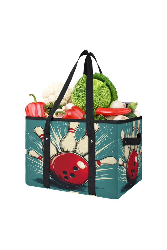 Red Bowling Ball Reusable Grocery Bags, Foldable Shopping Bags for Groceries with Handles, Large Grocery Tote for Kitchen, Market, Car, Trunk, Picnic