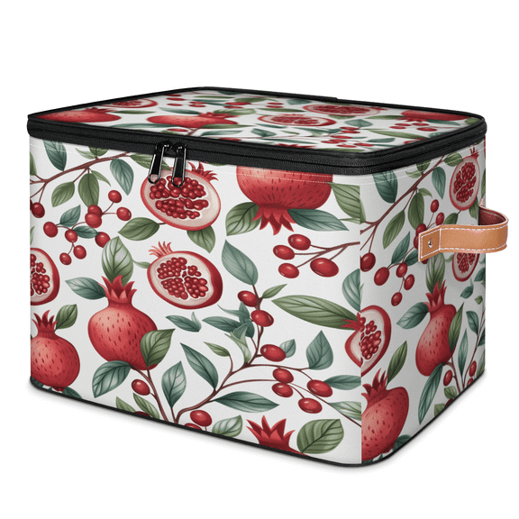 ADECORIVY Red Pomegranate Storage Bin with Lid, Fabric Foldable Shelf Baskets Boxes, Fruits Tree Closet Lidded Storage Bins, Clothes Organizer Container with Handles for Bedroom Home