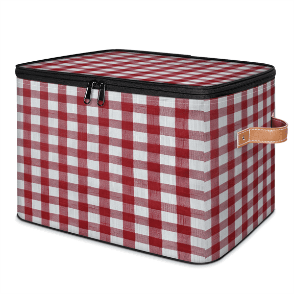ADECORIVY Red White Buffalo Check Storage Bin with Lid, Decorative Storage Boxes Cube for Shelves, Foldable Storage Baskets Closet Clothes Organizer with Handles