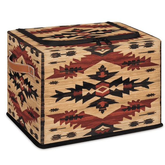 ADECORIVY Retro Aztec Fabric Storage Bin with Lid, Decorative Closet Shelf Organizers, Tribals Geometric Foldable Basket Box Clothes Storage Bin with Handles