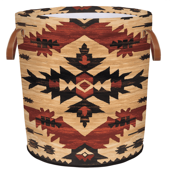 ADECORIVY Retro Aztec Laundry Hamper, Foldable Dirty Clothes Laundry Basket, Tribals Geometric Waterproof Storage Bin with Handles for Bathroom, Bedroom, Home