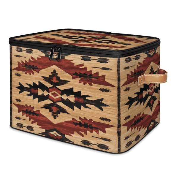 ADECORIVY Retro Aztec Storage Bin with Lid, Fabric Foldable Shelf Baskets Boxes, Tribals Geometric Closet Lidded Storage Bins, Clothes Organizer Container with Handles for Bedroom Home