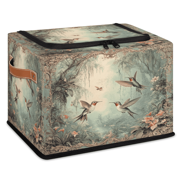 ADECORIVY Retro Flying Hummingbirds Fabric Storage Bin with Lid, Foldable Storage Box Decorative Cube Organizer Basket for Closet Shelf Organizing Clothes