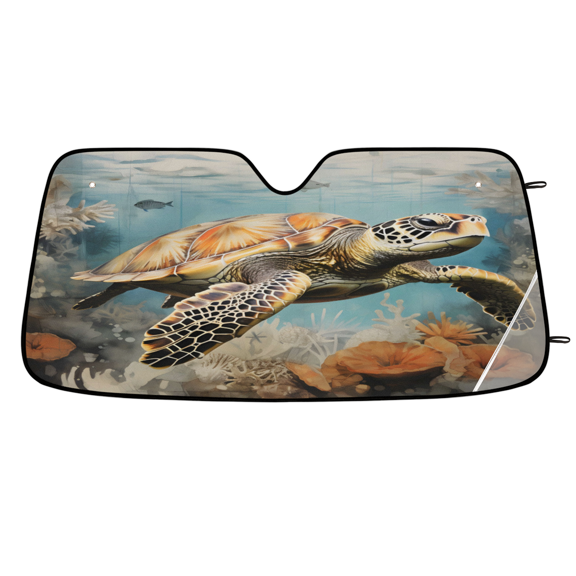 ADECORIVY Retro Sea Turtle Car Windshield Sun Shade, Front Window Car Sunshade Protector, Foldable UV Rays Sun Shield Visor Protector for SUV Truck Sedan, 55 x 27 in