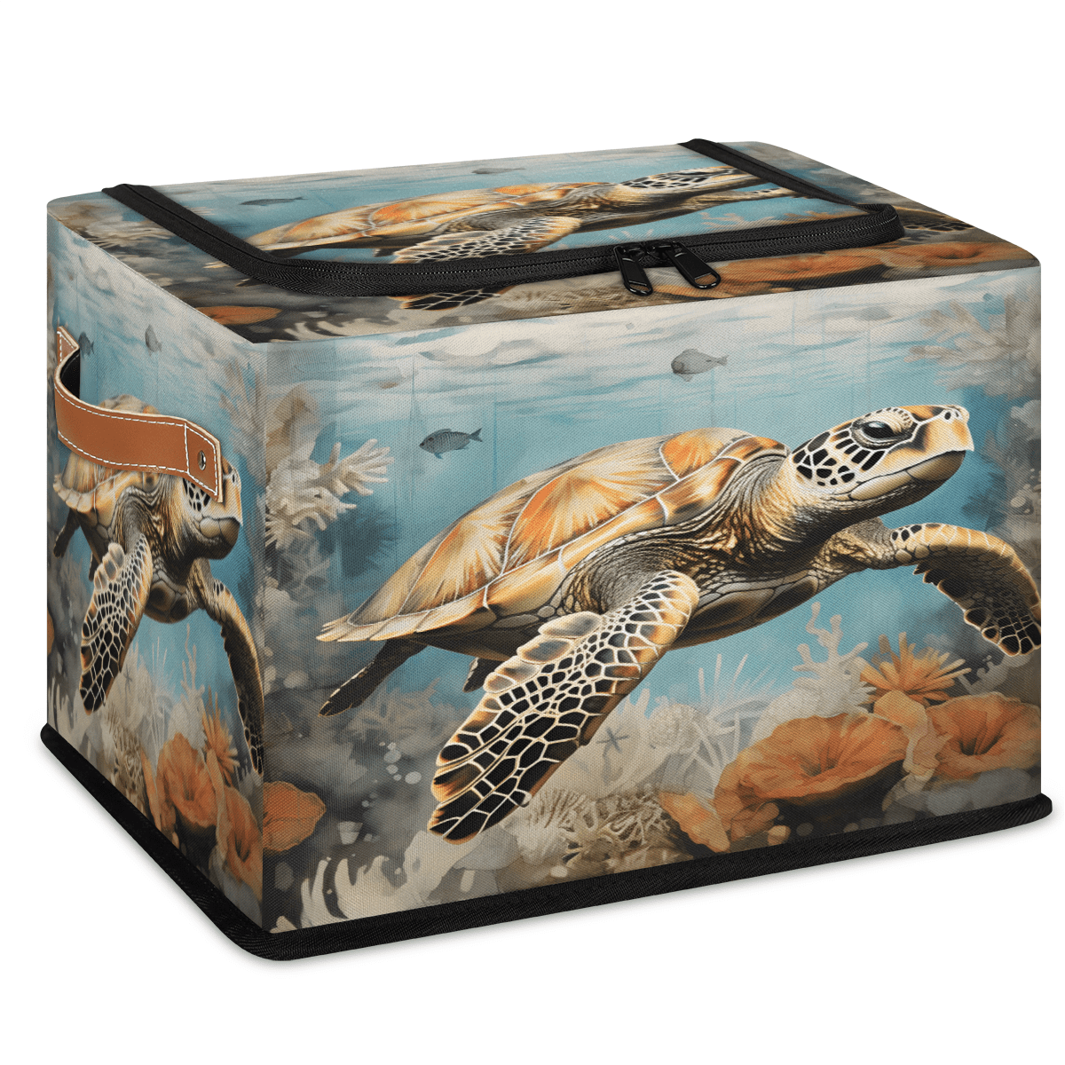 ADECORIVY Retro Sea Turtle Fabric Storage Bin with Lid, Foldable ...