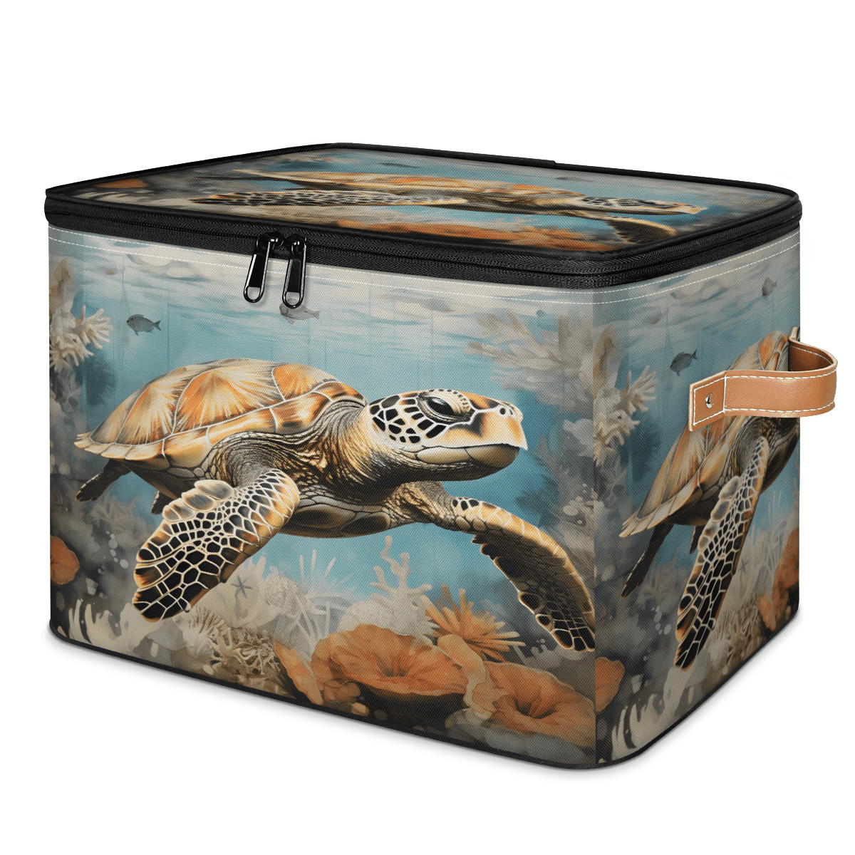 ADECORIVY Retro Sea Turtle Storage Bin with Lid, Decorative Storage ...