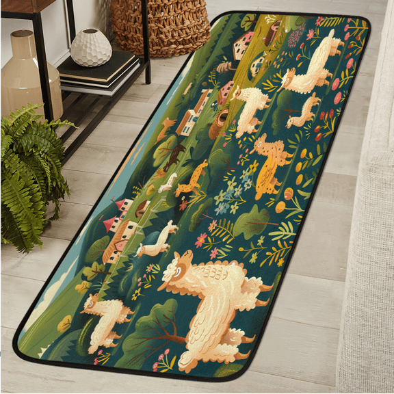 ADECORIVY Rustic Alpaca Flower Runner Rug 2x6 Washable Runner for Hallway Non-Slip Kitchen Rug Runners Soft Entryway Floor Carpet for Hall Living Room Bedroom