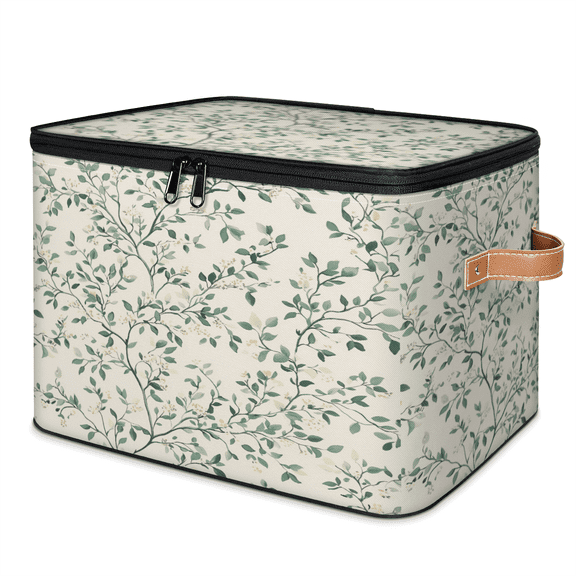 ADECORIVY Sage Green Floral Storage Bin with Lid, Decorative Storage Boxes Cube for Shelves, Foldable Storage Baskets Closet Clothes Organizer with Handles