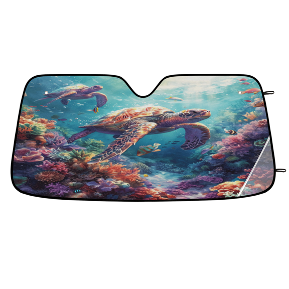 ADECORIVY Sea Turtles Car Windshield Sun Shade, Front Window Car Sunshade Protector, Foldable UV Rays Sun Shield Visor Protector for SUV Truck Sedan, 55 x 27 in