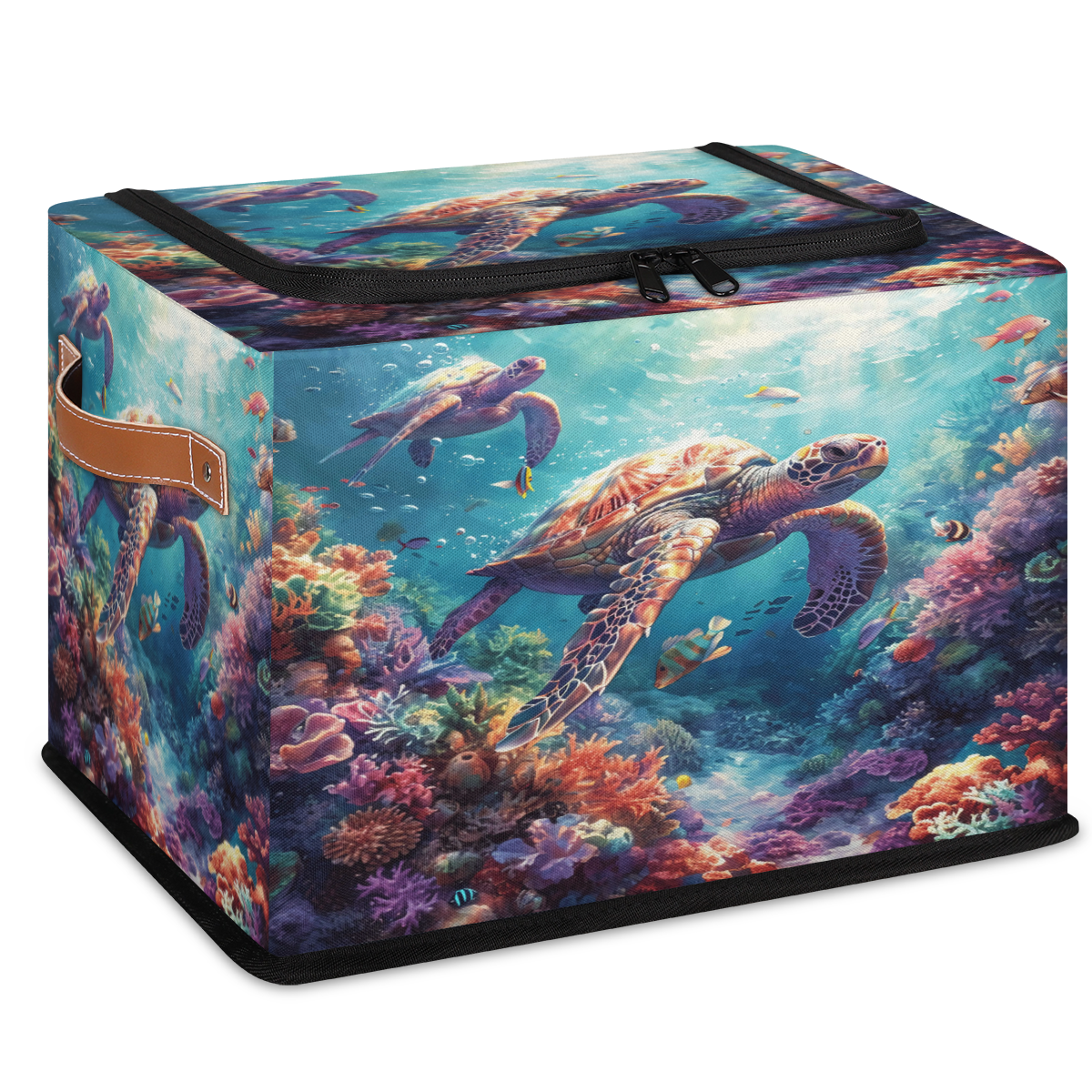 ADECORIVY Sea Turtles Fabric Storage Bin with Lid, Foldable Storage Box ...