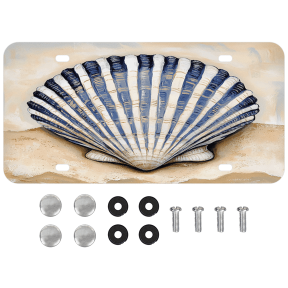 ADECORIVY Seashell Front License Plate, Sand Beach Novelty Vanity Tag Aluminum License Plate with 4 Holes, Metal Car Accessory for Men Women, 6 x 12 Inch