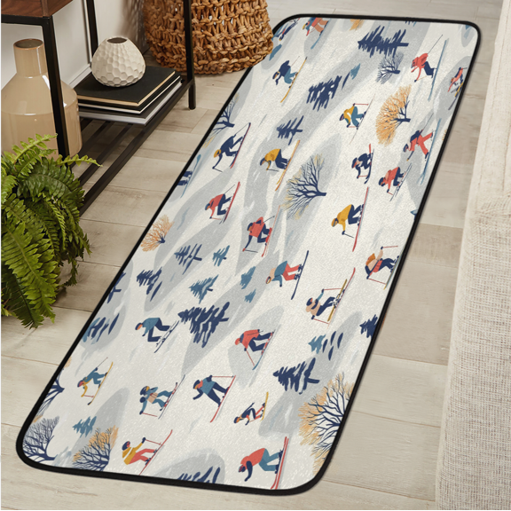 ADECORIVY Ski Skier Hallway Runner Rug 2x6 Washable Kitchen Runner Non Slip Laundry Room Bathroom Rug Snow Mountain Tree Soft Carpet for Living Room Entryway Mat