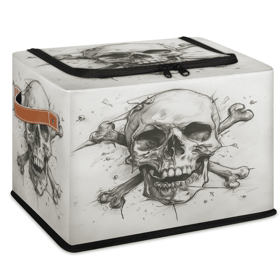 ADECORIVY Skull Skeleton Bone Fabric Storage Bin with Lid, Foldable Storage Box Decorative Cube Organizer Basket for Closet Shelf Organizing Clothes