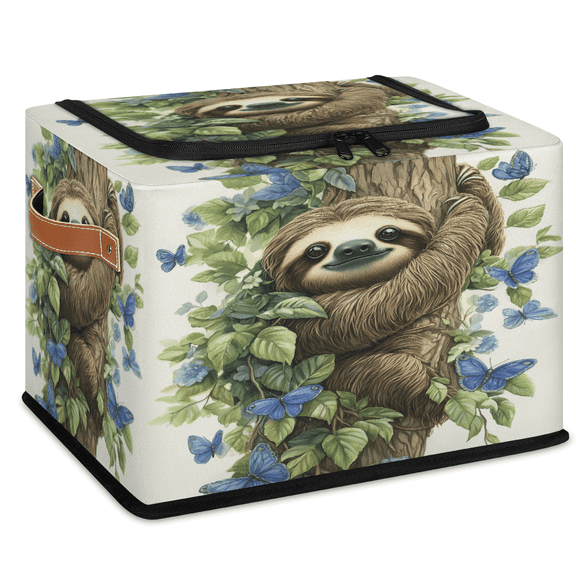 ADECORIVY Sloth Fabric Storage Bin with Lid, Decorative Closet Shelf Organizers, Cute Forest Animals Foldable Basket Box Clothes Storage Bin with Handles