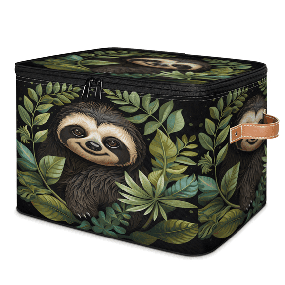 ADECORIVY Sloth Leaves Storage Bin with Lid, Decorative Storage Boxes Cube for Shelves, Foldable Storage Baskets Closet Clothes Organizer with Handles