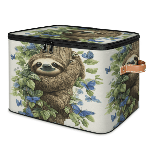 ADECORIVY Sloth Storage Bin with Lid, Fabric Foldable Shelf Baskets Boxes, Cute Forest Animals Closet Lidded Storage Bins, Clothes Organizer Container with Handles for Bedroom Home