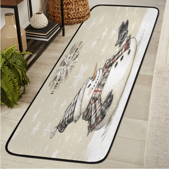 ADECORIVY Snowman Hallway Runner Rug 2x6 Washable Kitchen Runner Non Slip Laundry Room Bathroom Rug Winter Xmas Snowflakes Soft Carpet for Living Room Entryway Mat