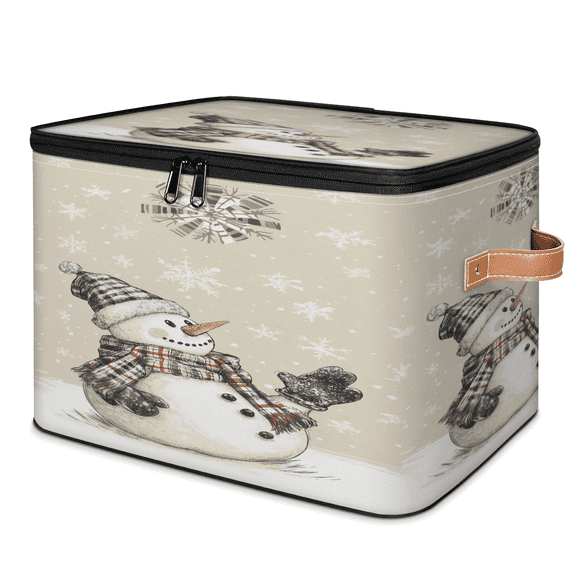 ADECORIVY Snowman Storage Bin with Lid, Fabric Foldable Shelf Baskets Boxes, Winter Xmas Snowflakes Closet Lidded Storage Bins, Clothes Organizer Container with Handles for Bedroom Home