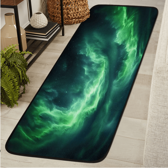 ADECORIVY Space Green Runner Rug 2x6 Washable Runner for Hallway Non-Slip Kitchen Rug Runners Soft Entryway Floor Carpet for Hall Living Room Bedroom