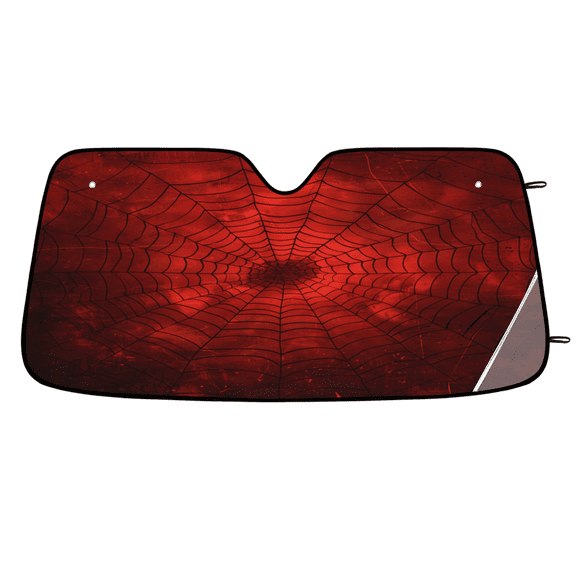 ADECORIVY Spiders Web Red Car Windshield Sun Shade, Front Window Car Sunshade Protector, Foldable UV Rays Sun Shield Visor Protector for SUV Truck Sedan, 55 x 27 in