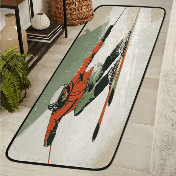 ADECORIVY Sport Skier Hallway Runner Rug 2x6 Washable Kitchen Runner Non Slip Laundry Room Bathroom Rug Skiing Soft Carpet for Living Room Entryway Mat