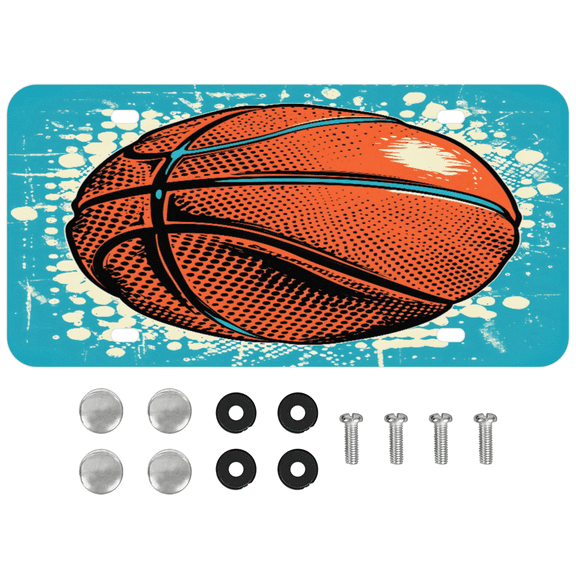 ADECORIVY Sports Basketball License Plate, Aluminum Decorative Novelty Vanity Tag with 4 Holes, Front Plate for Men Women Car Tag Accessories, 6 x 12 inch