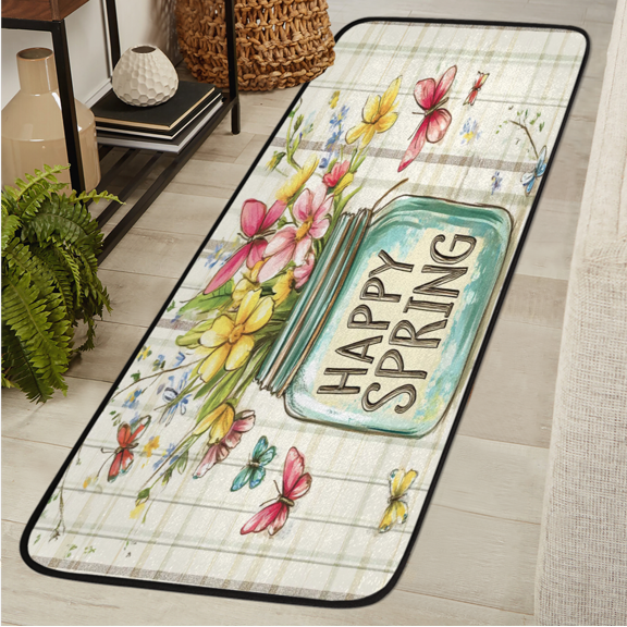 ADECORIVY Spring Flowers Hallway Runner Rug 2x6 Washable Kitchen Runner Non Slip Laundry Room Bathroom Rug Plaid Floral Plant Soft Carpet for Living Room Entryway Mat