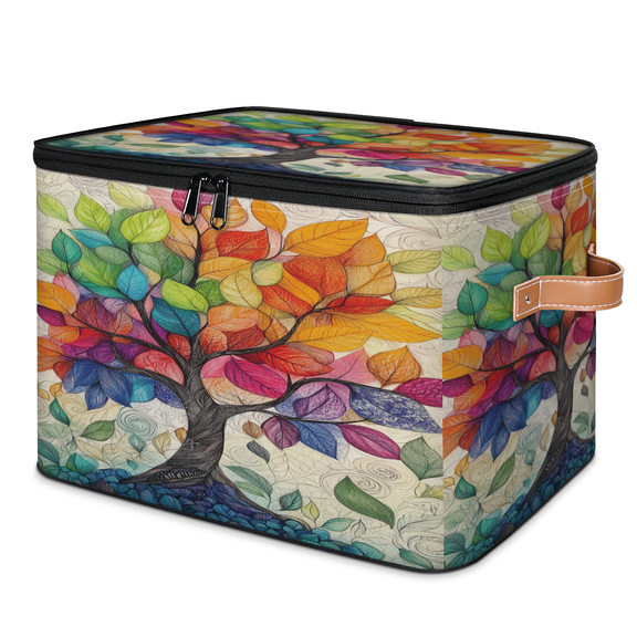 ADECORIVY Spring Tree Storage Bin with Lid, Fabric Foldable Shelf Baskets Boxes, Colorful Oil Painting Tree Closet Lidded Storage Bins, Clothes Organizer Container with Handles for Bedroom Home