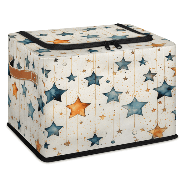 ADECORIVY Stars Polka Dots Fabric Storage Bin with Lid, Foldable Storage Box Decorative Cube Organizer Basket for Closet Shelf Organizing Clothes