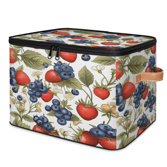 ADECORIVY Strawberry Blueberry Flowers Storage Bin with Lid, Decorative Storage Boxes Cube for Shelves, Foldable Storage Baskets Closet Clothes Organizer with Handles