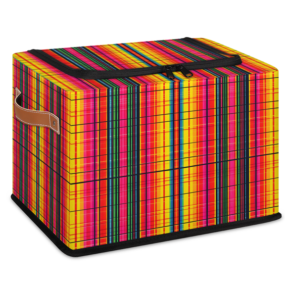 ADECORIVY Striped Mexican Fabric Storage Bin with Lid, Foldable Storage Box Decorative Cube Organizer Basket for Closet Shelf Organizing Clothes