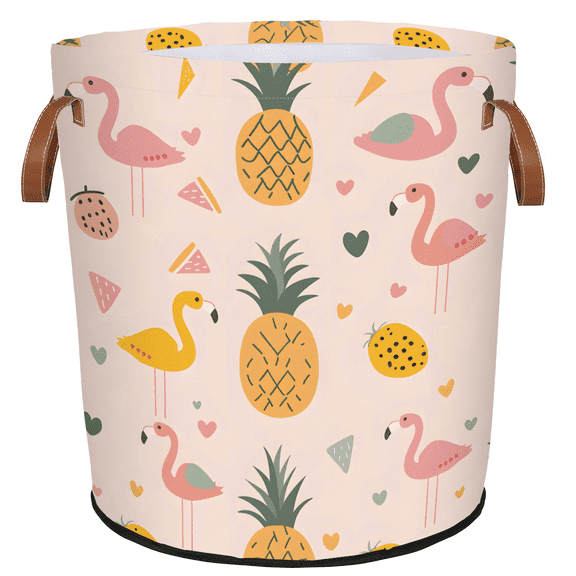 ADECORIVY Summer Flamingo Pineapple Laundry Basket, Foldable Laundry Hamper, Dirty Clothes Hamper Clothes Organizer Basket for Bathroom, Bedroom, Dorm
